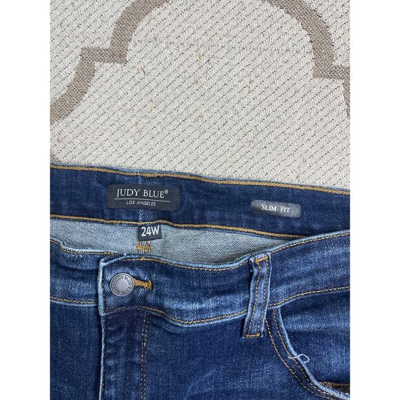Judy Blue Slim Fit Distressed Mid Rise Blue Jeans, Size 24W, Jb82104dk-pl - Picture 9 of 12